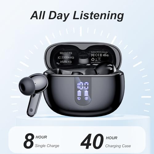 Wireless Earbuds, Bluetooth 5.3 Headphones with HiFi Stereo Sound, 40H Playtime with LED Power Display Charging Case, IPX7 Waterproof in-Ear Earphone with Mic for Phone Computer Laptop,Black - Image 4