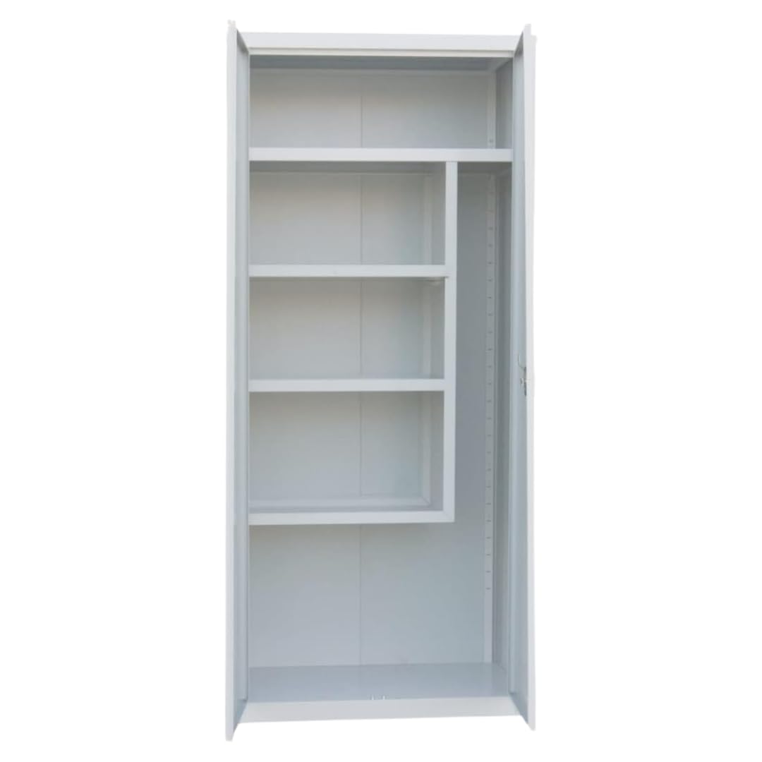 Armadio Portascope in Metallo a Due Ante - Dimensioni L100 x P40 x H180 cm - Colore Prev. Bianco-Grigio – Fornito di Kit di Montaggio e QR code per Video Istruzioni – Dotato di serratura e chiave