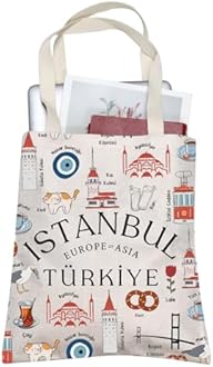 BLUPARK Istanbul Tote Bag Funny Istanbul Landmarks Gift Turkish Handle Bag Turkiye Gift Turkey Travel Bag Turkey Lover Gift