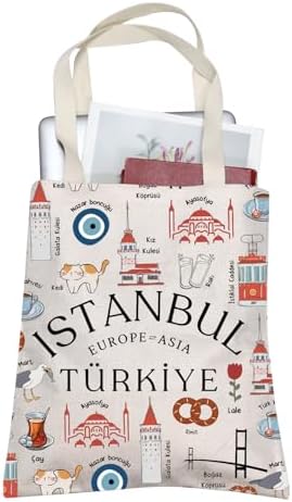 BLUPARK Istanbul Tote Bag Funny Istanbul Landmarks Gift Turkish Handle Bag Turkiye Gift Turkey Travel Bag Turkey Lover Gift