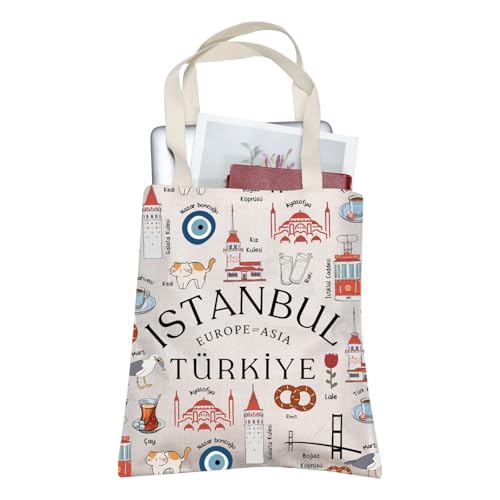 BLUPARK Istanbul Tote Bag Funny Istanbul Landmarks Gift Turkish Landmarks Handbag Turkiye Gifts Turkey Travel Bag Turkey Lover Gift (CANVAS, ISTANBUL Tote)