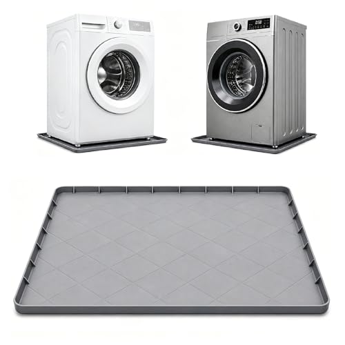 32"x30" Washing Machine Drain Pan Silicone Mat, 1 inch Raised Edge, Grey