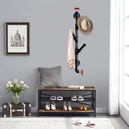Dsdst Coat Rack & Hat Rack Pipe Industrial Wall Mounted Clothes Hanger Black Color Vintage Heavy Duty Clothes Hat Hanger Racks Rustic Iron Garment Storage Display For Home #TOP4