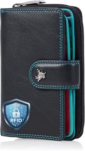 Visconti Bifold Leder Damen Geldbörse Colorado Combination Leather mehrfarbig Purse (CD-22) RFID, Schwartz/Multi (Black Multi), Large