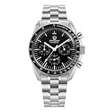 Watchdives 39mm Chronograph Watches for Men - WD1863 VK63 Sweep Hand Movement Wrist Watch with Bubble Sapphire Crystal, 10 Bar Waterproof Stainless Steel Bracelet (Black/Version 2)