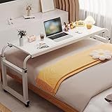 HHCTEBEC ÜBerbetttisch Mit RäDern, HöHenverstellbarer Computertisch, Steharbeitsplatz, Tabletttisch, Rollbarer Medizinischer Tisch, Aus Holz Laptoptisch Mobiler Computerarbeitsplatz,B,120cm