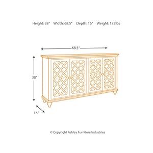 Signature design by ashley mirimyn vintage 69 4 door accent cabinet with mirrored glass and 2 adjustable shelves antique blue  urban country home decor