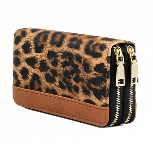 Porte-cartes de crédit et grand portefeuille femme rose double zip