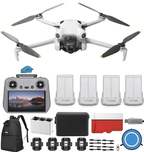 Image of DJI Mini 4 Pro Drone Fly More Combo with RC 2 Controller (With Screen) Folding Drone with 4K Video, Under 249g, Vision Sensing 4 Batteries Bundle with 128GB Memory Card, + Pilot Kit