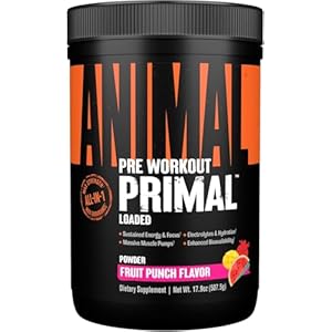 Animal Primal Muscle Hydration + Preworkout Powder – Contains Beta Alanine, 3DPump, Caffeine & Electrolytes – Improves Energy, Focus, Endurance & Absorption – Fruit Punch Flavour, 507g