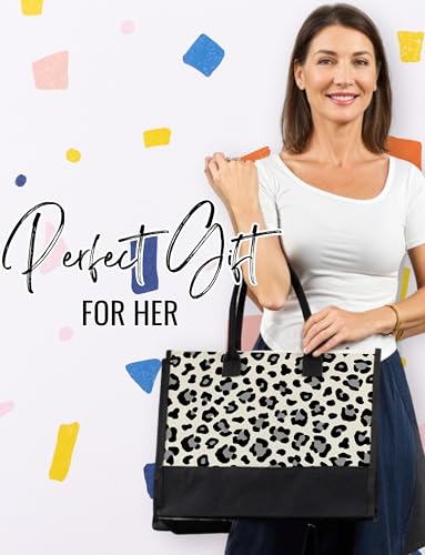 Bolsa tote de lona con estampado de leopardo y cierre de cremallera superior, con correa para hombro — ideal para cumpleaños, Día de la Madre y Navidad miniatura 2