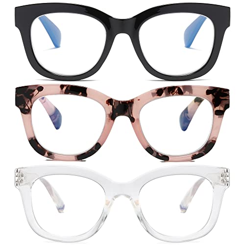 Image of Oversized Reading Glasses for Women,3 Pack Blue Light Blocking Computer Spring hinge Readers
