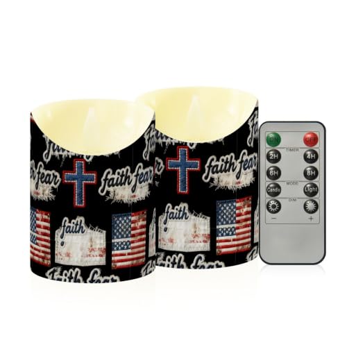 Velas sin llama Faith Over Fear de bandera vaquera negra decorativas con temporizador a pilas