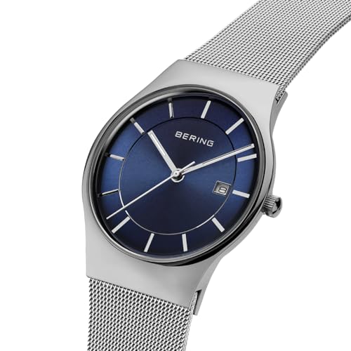 BERING Men Analog Quartz Watch 11938-003, Silver/Blue, 38 mm