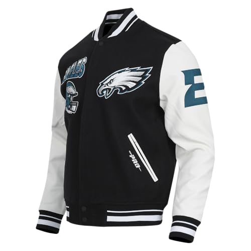 Pro Standard Mens NFL Philadelphia Eagles Turn It Up Varsity Jacket Black/White 2XL - Image 2