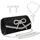 JIAN YA NA Elegant Bow Evening Clutch Purse for Women, Sparkly Glitter Rhinestone Wedding Prom Party Bag, Bridesmaid Cocktail Dressy Handbag for Bride & Special Occasions