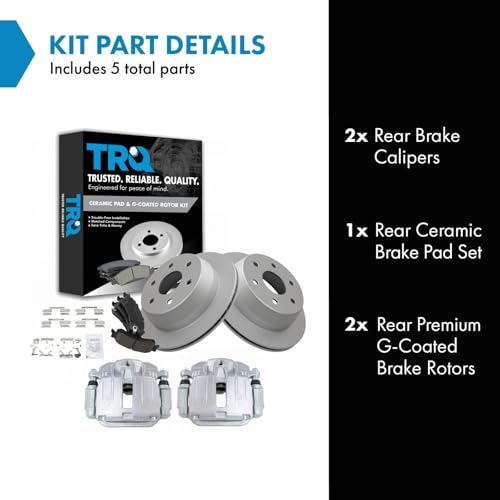 Image of TRQ Rear Brake Pad and Rotor Set Ceramic Coated Vented Rotors Calipers