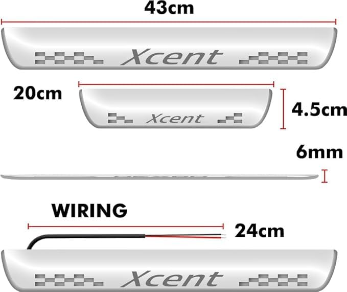 Image of Fabtec Car Door Foot Step Led Sill Plate Compatible with Hyundai Xcent Models, Anti-Scratch Reflective Mirror Finish, Blue Light, Set of 4 Pcs (6 Months Warranty)