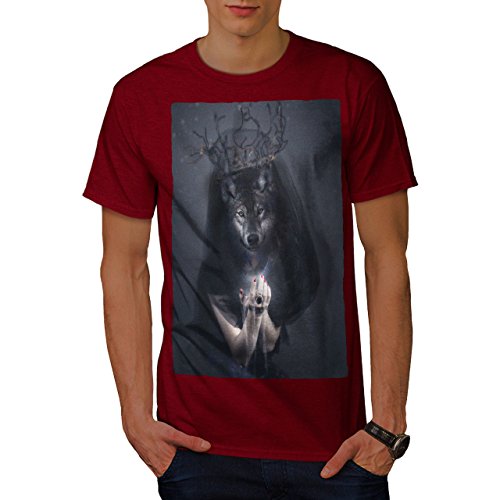 wellcoda Loup Roi Bête Animal Homme T-Shirt Mal  T-Shirt imprimé avec Design Graphique Cover