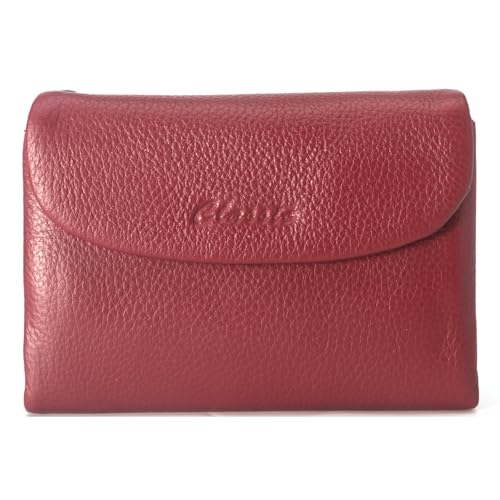 Wallet for Women [Genuine Leather] [Magnetic Closure], Large Capacity Female Ladies Bifold Wallet Card Holder, ID Window, Zipper Coin Pockets (Burgundy)