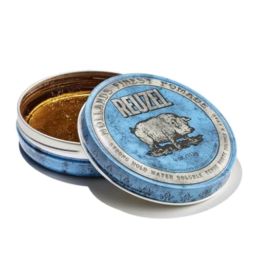 REUZEL Blue Pomade, Strong All Day Hold, Water Soluble Styling, High Shine and Flake Free, Easy To Wash Out, For All Hair Types