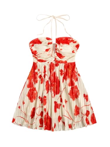 Image of SOLY HUX Women's Tie Dye Cami Dress Halter Backless Sleeveless A Line Short Summer Dresses Sundress