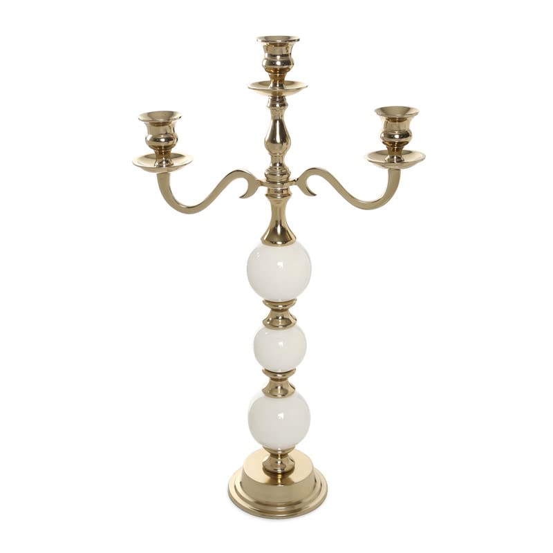 Homes r us Rabia Handcrafted Metal Candelabra, Gold & White – 51 cm