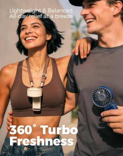 Image of Diveblues Portable Handheld Fan D6036 Cream | 7.4m /s High Speed Turbo, 180 Foldable 4-in-1, Personal Neck Fan with Carabiner Clip, 100 Speed Stepless Control