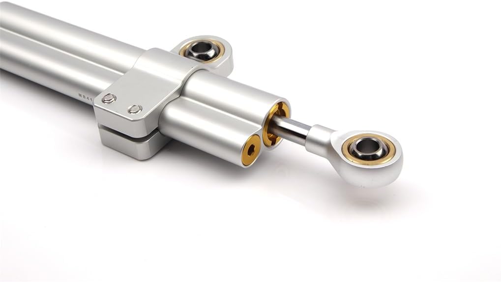 Universal Motorcycle Steering Damper, Adjustable Aluminum Steering Damper Stabilizer Fit for CB650R CB650RR CB1000R CBR1000RR MT07 MT09 MT10, Double Tubes(14" Silver)