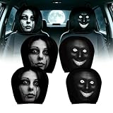 PjuQow 4 Stück Auto Gruselige Kopfstützenbezüge Set, Gruselige Gesichter Design, Universelle Passform Für Alle Fahrzeuge, Halloween Dekoration Und Innenraum Styling