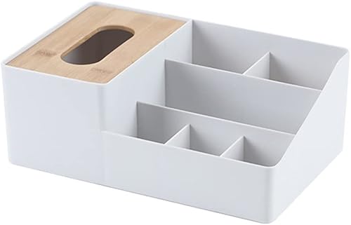 Organizador de escritorio, 6 compartimentos con soportes para pañuelos, caja de almacenamiento de mesa multifuncional para el hogar y la oficina