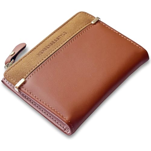 AlGuirnex Leather Wallet PU Small Purses for Women, Bifold Card Holder Small Ladies Purse with Zipper Coin Pocket, Women's Wallets for Cash, Cion, Card, Bill, Brown, S, Modern
