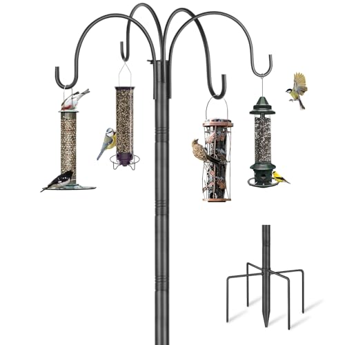 Bird Feeder Pole Stand Squirrel Proof for Outdoors Heavy Duty Shepherds Hook for Bird Feeder with Baffle, 88in Tall Double Garden Hooks for Hanging Plant Light, 1 Pack