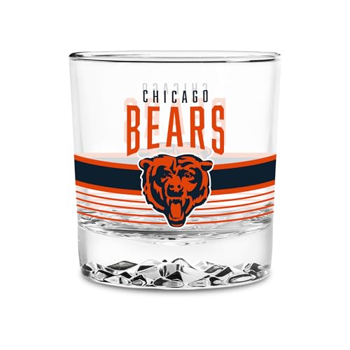 Rico Industries NFL Football Chicago Bears Standard 11.5oz Rocks Glass – Heavy Base Clear Glass Tumbler, Durable Whiskey Cocktail Drinking Glass for Home Bar, Kitchen, or Entertaining