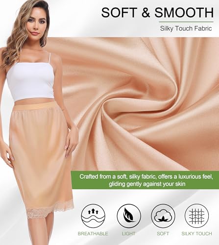 Image of Lovasy Women Satin Half Slips Lace Long Underskirt Anti Static Under Skirt Soft Slip Dress for Skirts Dresses S-3XL