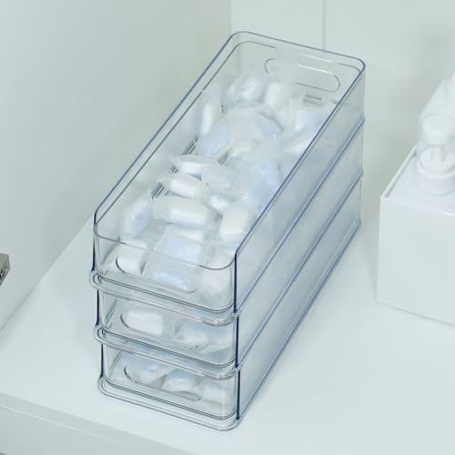 Image of 3 Tier Desk Drawer for Corner, Plastic Storage Organizer for Coffee Station, Under Sink, Bathroom Countertop and Kitchen Cabinet, Clear Stackable Pull Out Container, Short