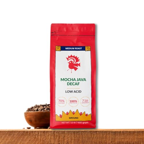 Puroast Low Acid Coffee Flavored Decaf | Decaf Mocha Java Ground | Medium Roast | High Antioxidants & High pH |No Bitter Aftertaste | Reduced Heartburn & GERD | Suitable for Cold Brew - 2.2 LB