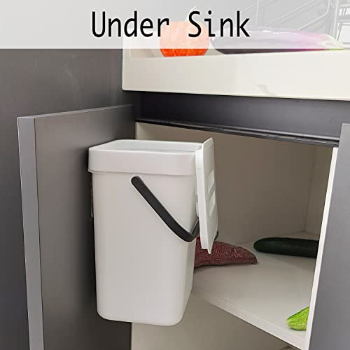 Compost Bin Indoor Kitchen Sealed, Lalastar Hanging Small Trash Can With Lid Under Sink For Kitchen, Food Waste Bin For Countertop, Mountable Garbage Can For Bathroom, Rv, 5L/1.3 Gal, White #TOP3