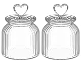 HomeyHoney Clear Glass Canister with a Cute Heart shaped Handle Lid Set, Food Storage Glass Jars with Airtight Lids for Kitchen and Dining Room. 22 oz,2 Packs