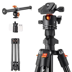 K&F Concept 76 inch Camera Tripod with Rotatable Multi-Angle Center Column,Lightweight Travel Outdoor DSLR Tripods with 360 Degree Ball Head Load Capacity 8kg/17.6lbs, Cellphone Clips for Smartphone