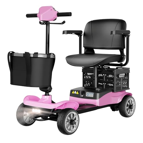 Image of iCAN X-05 2026 Model Portable Mobility Scooter, 135 Kg Capacity, 13.75 Mile Long Range, Front & Rear Removable Battery, LED Headlight, Removable Basket, Extra Storage, Light Weight, Class 2 UK. (Pink)