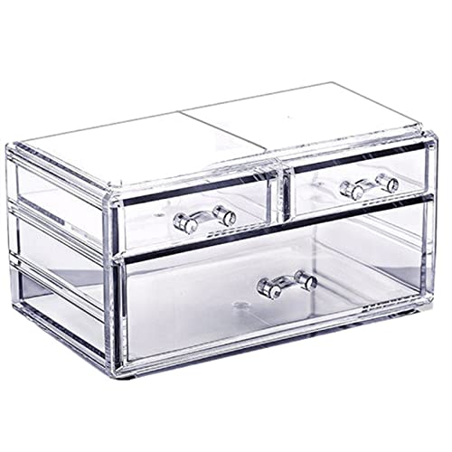Kw Collection Acrylic Makeup Organizer Cosmetic Storage Jewelry Display Case Makeup Brush Holder Blush Organizer Lipstick Dispenser (9.3X 6.1 X 4.3 In, 2 Small & 1 Long Drawers, Transparent) #TOP28