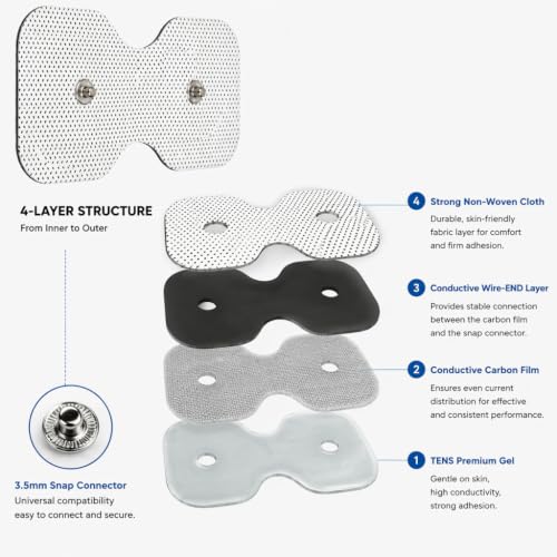 Image of TENS Unit Replacement Pads 3.5mm Snap Connector, 4 inchx8 inch Dual-Lead Self-Adhesive Electrode Pads for TENS EMS Muscle Stimulator, Latex-Free Reusable Muscle Stimulation Pads, 10 Pack