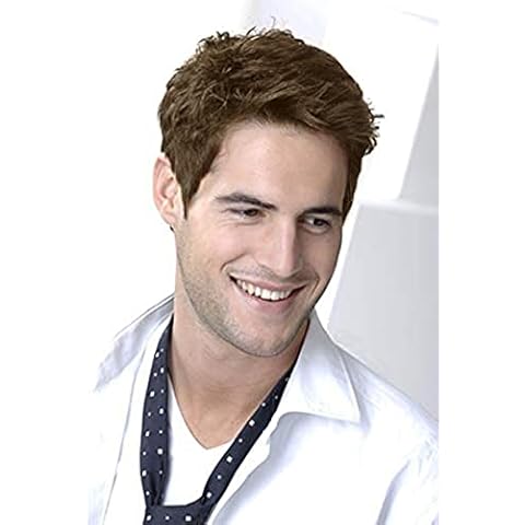 Kaneles Short Brown Mens Wig Light Brown Straight Layered Fluffy Hair Wig for Male Guy Reality Daily Synthetic Wig Cover