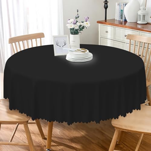 TTQYFNM Black Round Tablecloth 42 Inch Solid Color Polyester Table Cover Stain Resistant Waterproof Table Cloth for Kitchen Dinning Tabletop Decoration Buffet Parties Outdoor and Indoor Use by TTQYFNM - Used condition - US$9.53