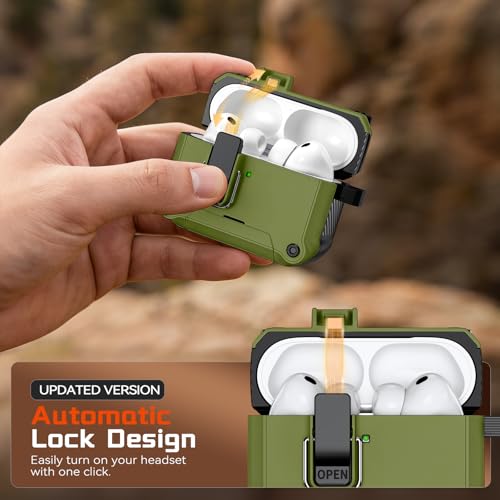Image of Inesore for AirPods Pro 3 Case with Secure Lock (Dark Green) | Phone Stand Design,Compatible with MagSafe,Automatic Snap Switch Secure Cover with Cleaner Kit & Keychain