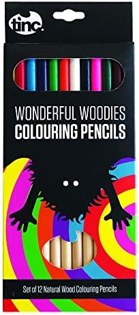 Tinc Wonderful Woodies Natural Wood Colouring Pencils for Kids | For use at School and on homework - Pencils with a Natural Wood finish | For Girls and Boys | Pack of 12