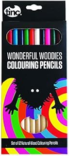 Tinc Wonderful Woodies Natural Wood Colouring Pencils for Kids | For use at School and on homework - Pencils with a Natural Wood finish | For Girls and Boys | Pack of 12