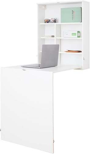 Basicwise - Escritorio plegable para ordenador portátil con estantes color blanco