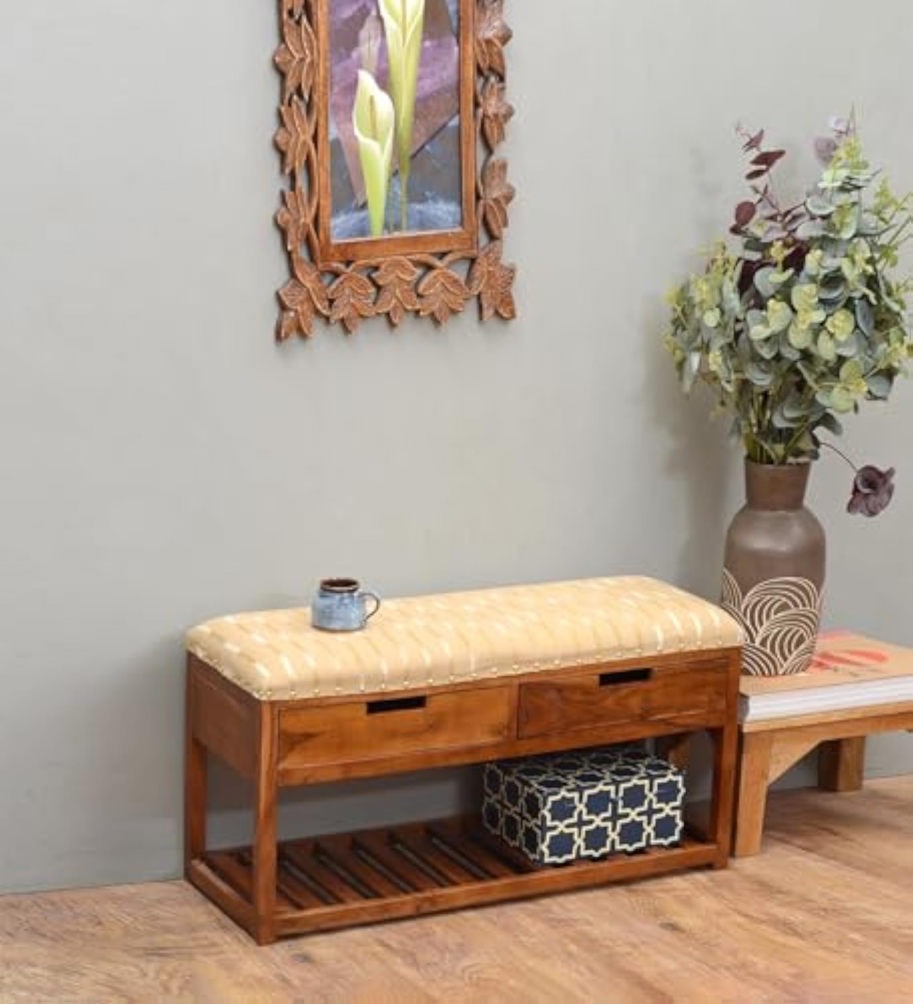 Solid Sheesham Wooden Bench with Storage